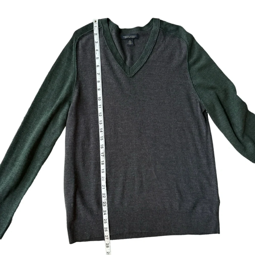 Banana Republic Mens Grey & Green Merino Wool V-Neck‎ Knitted Sweater Size M